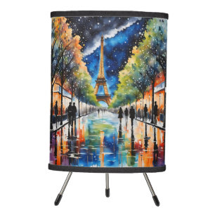 Paris Nightscape, Eiffel Tower, Stars, Reflections Tripod Lamp