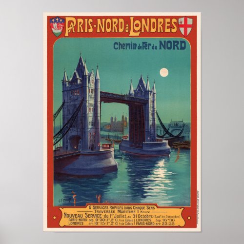 Paris Nord  Londres Vintage Poster 1900