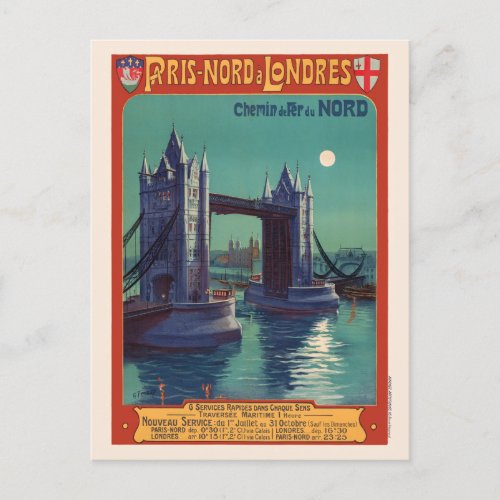 Paris Nord  Londres Vintage Poster 1900 Postcard