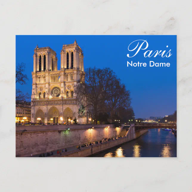 Paris - Notre Dame at night postcard | Zazzle