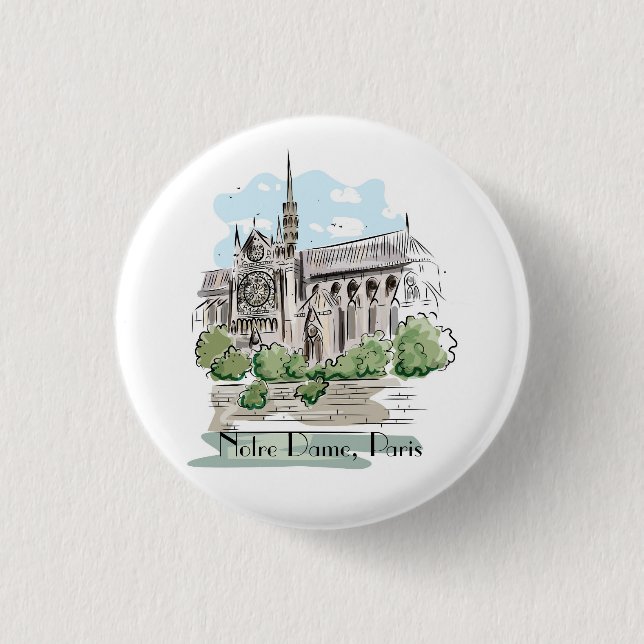 Paris Notre Dame Sketch Design Button (Front)
