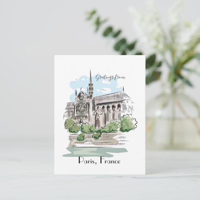 Paris Notre Dame Sketch Design  Postcard (Standing Front)