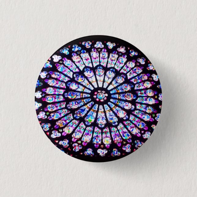 Paris Notre Dame stained glass - The Rose Window Button (Front)