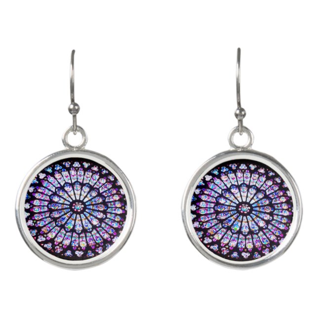 Paris Notre Dame stained glass - The Rose Window Earrings (Front)