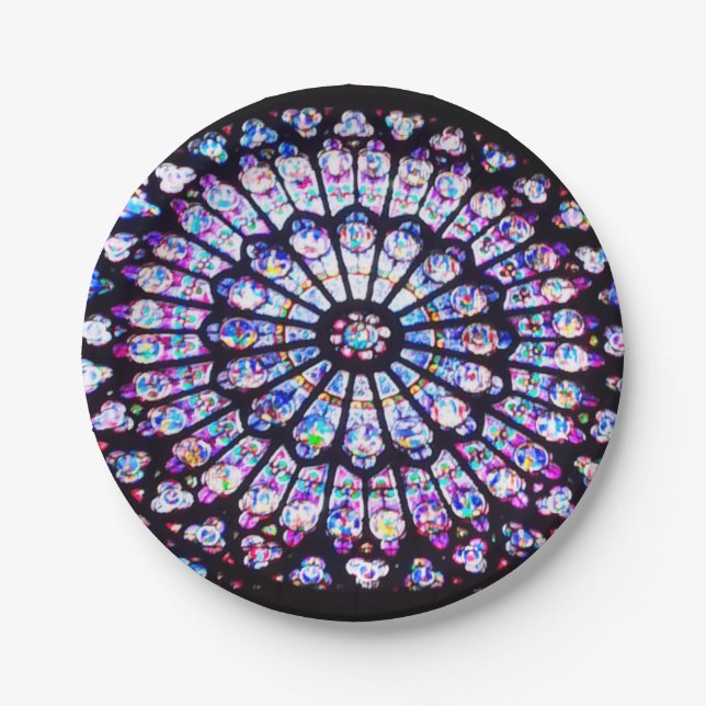 Paris Notre Dame stained glass - The Rose Window Paper Plates (Front)