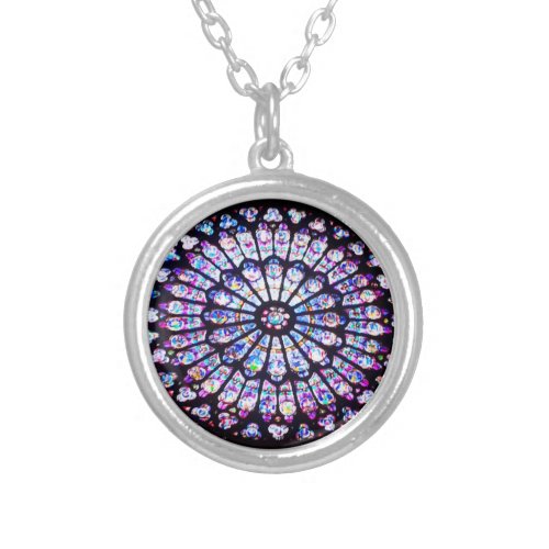 Paris Notre Dame stained glass _ The Rose Window Silver Plated Necklace
