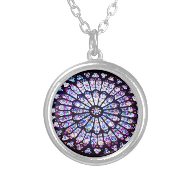 Paris Notre Dame stained glass - The Rose Window Silver Plated Necklace (Front)