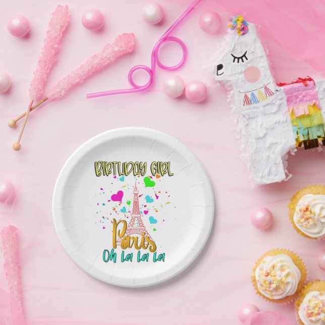 Paris Oh Lala Birthday Girl Eiffel Tower Matching  Paper Plates (Party)
