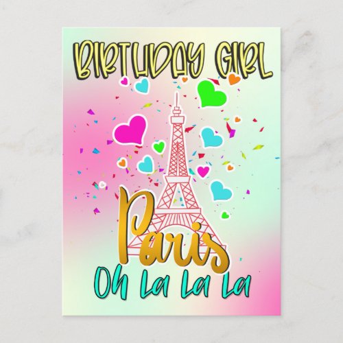 Paris Oh Lala Birthday Girl Eiffel Tower Matching  Postcard