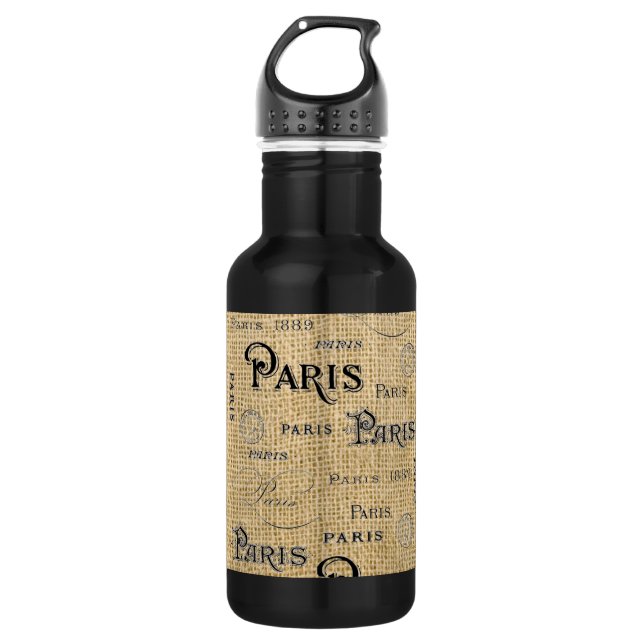 Paris on Burlap Stainless Steel Water Bottle (Front)