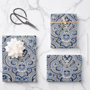 Paris Paisley Indigo Wrapping Paper Sheets