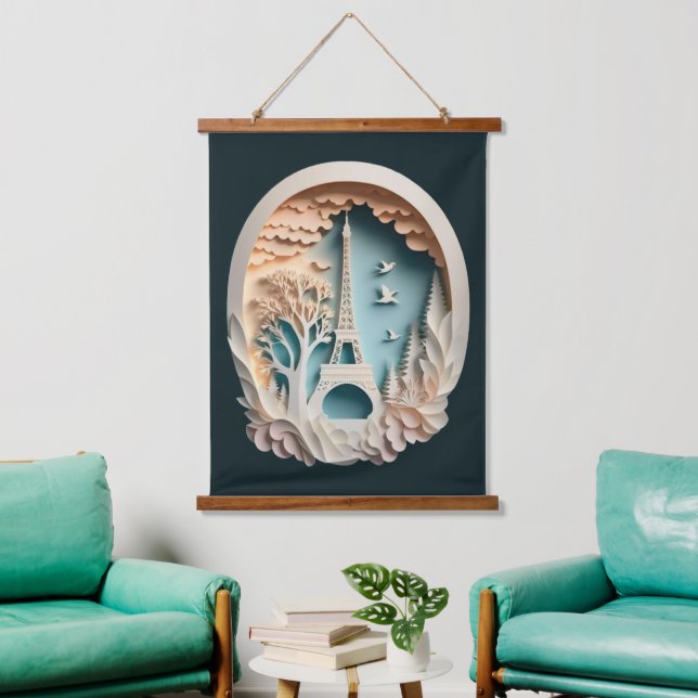 Paris Papercut Style Wood Topped Wall Tapestry (Living Room)