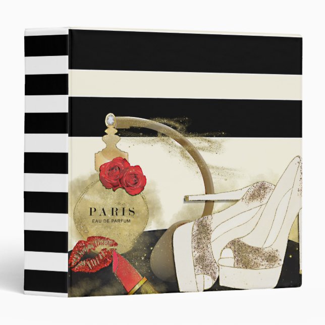 Paris Parfum Perfume Roses Heels & Lipstick 3 Ring Binder (Front/Spine)