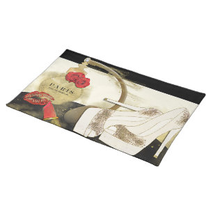 Paris Parfum Perfume Roses Heels & Lipstick Cloth Placemat