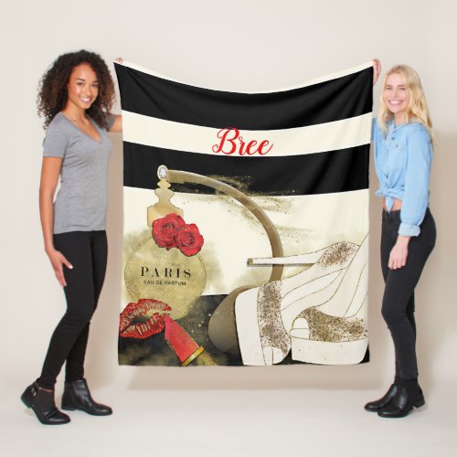 Paris Parfum Perfume Roses Heels  Lipstick Fleece Blanket