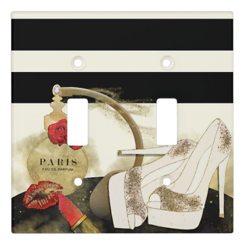 Paris Parfum Perfume Roses Heels  Lipstick Light Switch Cover