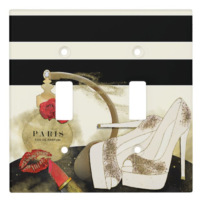 Paris Parfum Perfume Roses Heels & Lipstick Light Switch Cover (Front)