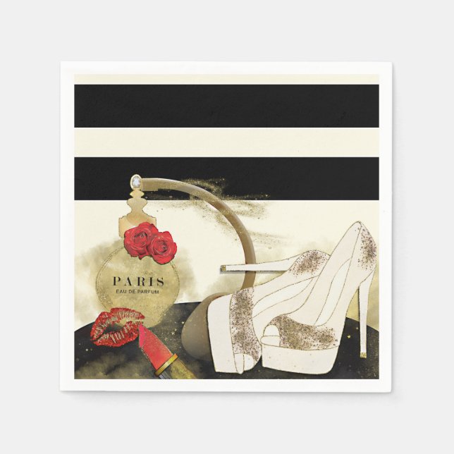 Paris Parfum Perfume Roses Heels & Lipstick Napkins (Front)