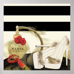 Paris Parfum Perfume Roses Heels &amp; Lipstick Poster