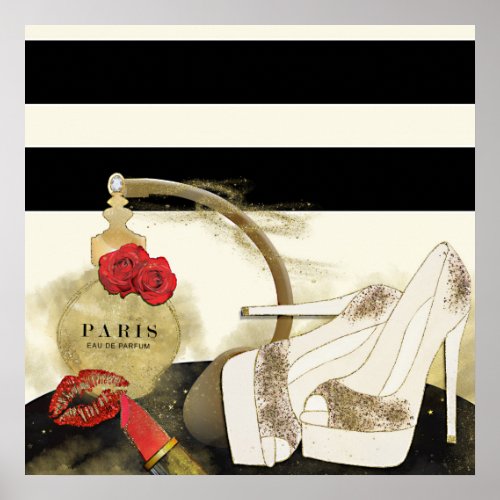 Paris Parfum Perfume Roses Heels  Lipstick Poster