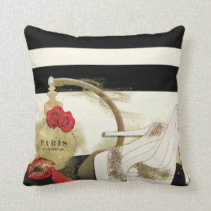 Paris Parfum Perfume Roses Heels & Lipstick Throw Pillow