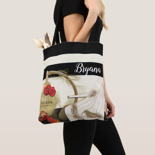 Paris Parfum Perfume Roses Heels  Lipstick Tote Bag