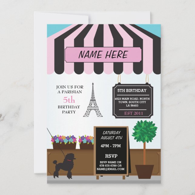 Paris Parisian Cafe Any Age Birthday Party Invite (Front)