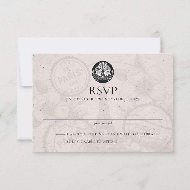 Paris Passport Wedding RSVP Card (Front)