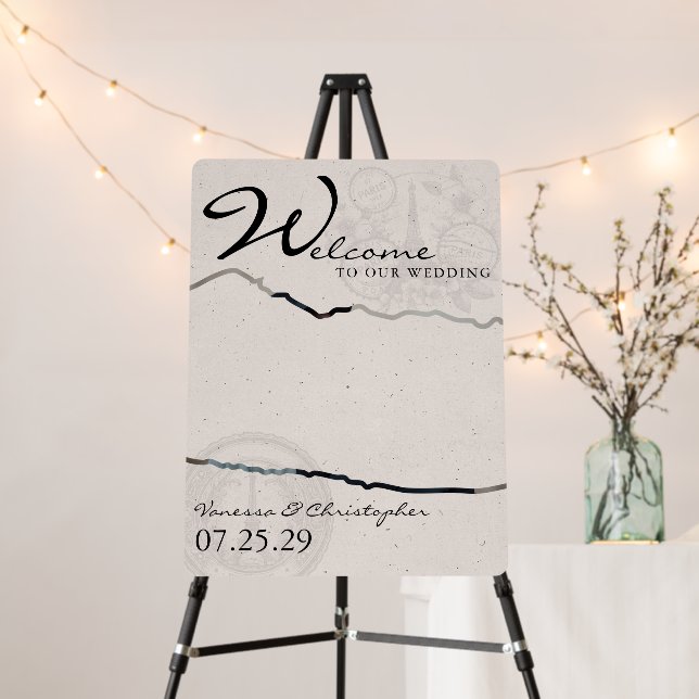 Paris Passport Wedding Welcome Sign (In Situ (Stand))