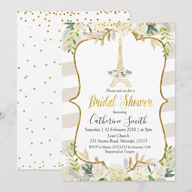 Paris Pastel White Romantic Bridal Shower Invitation (Front/Back)