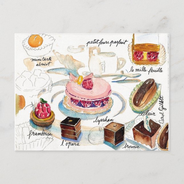 Paris Pastry Sketch watercolor Postcard (Front)