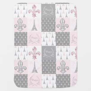 Paris Patchwork Eiffel Tower Pink Gray Baby Blanket