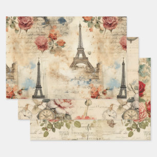 Paris Pattern Vintage Watercolor French Floral Wrapping Paper Sheets