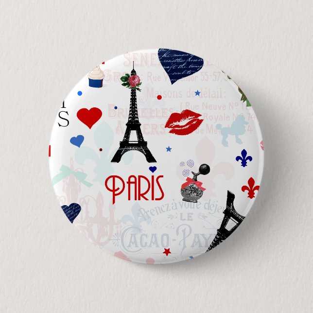 Paris pattern with Eiffel Tower Button (Front)