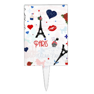 Paris pattern with Eiffel Tower Cake Topper