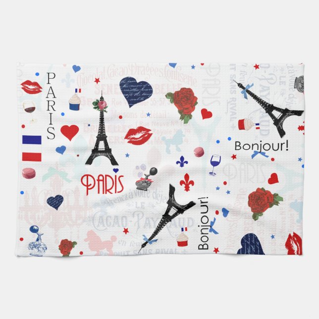 Paris pattern with Eiffel Tower Towel (Horizontal)