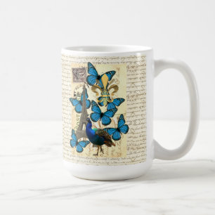 Paris, peacock and butterflies coffee mug