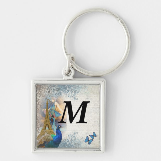 Paris peacock collage keychain (Front)