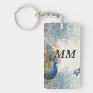 Paris peacock collage keychain