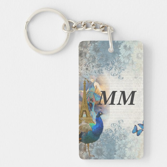 Paris peacock collage keychain (Front)