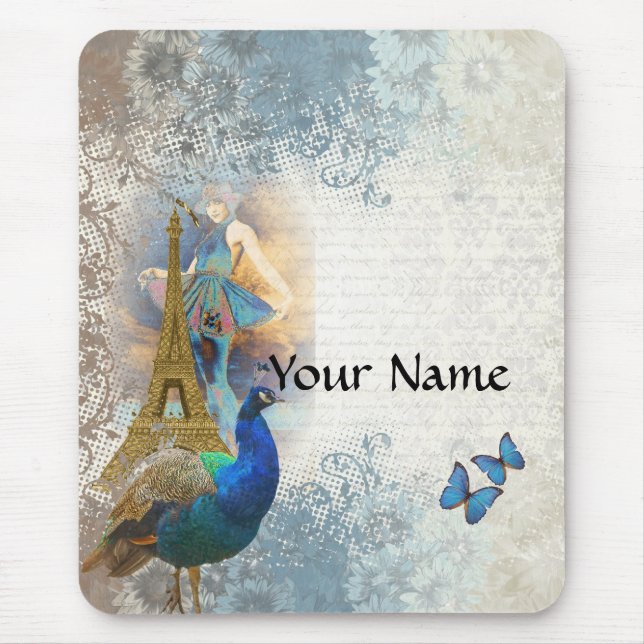 Paris peacock collage mouse pad (Front)