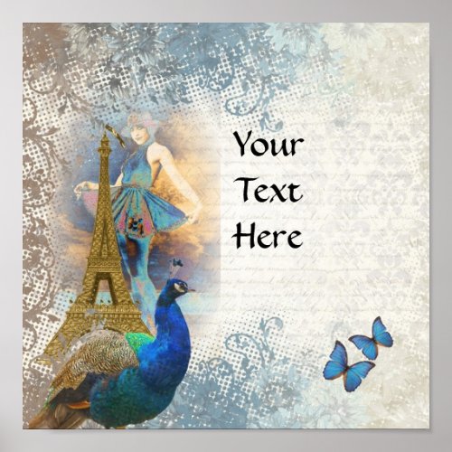 Paris peacock collage poster