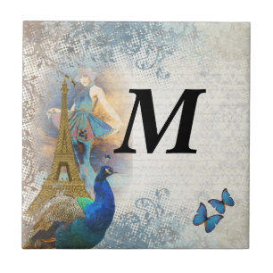 Paris peacock collage tile