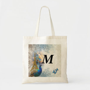Paris peacock collage tote bag