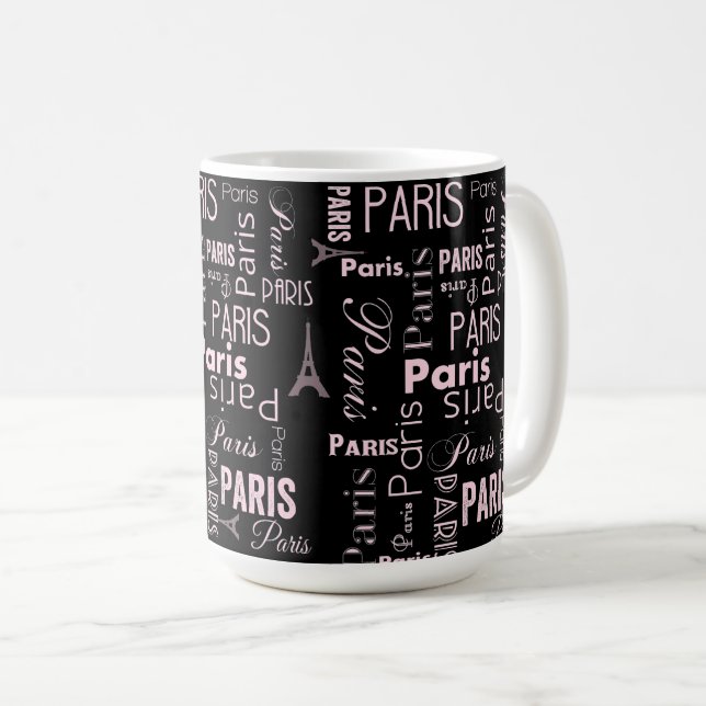 Paris pink, and black  coffee mug (Front Right)