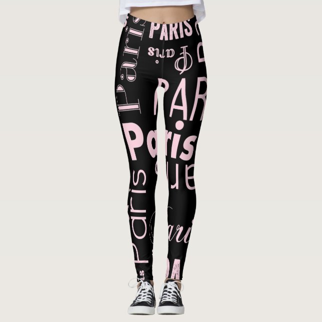 Paris pink and black paris  leggings (Front)
