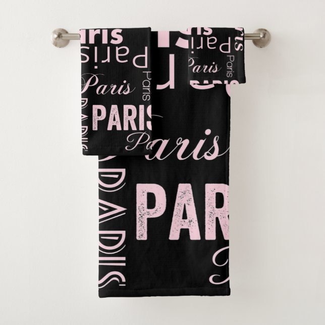 Paris pink and black, paris print bath towel set (Insitu)