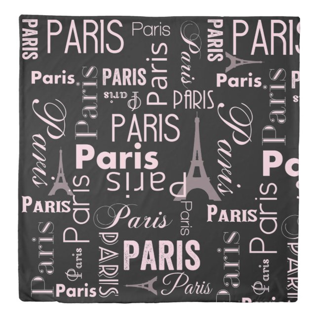 Paris pink and black, paris print duvet cover (Front)