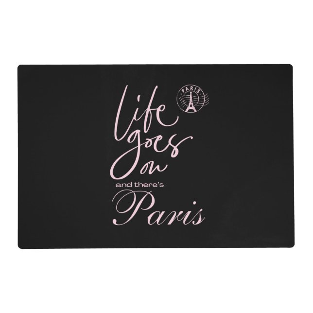 Paris pink and black paris theme paper placemat (Front)