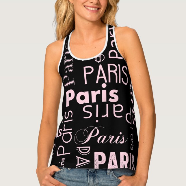Paris pink and black paris theme  tank top (Front)